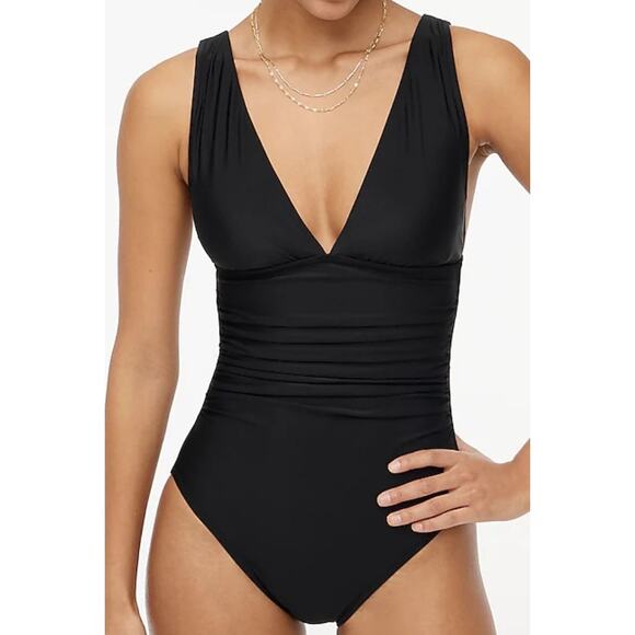 J. Crew Factory V-Neck Ruched One-Piece Swimsuit Size L NWT - Picture 1 of 8